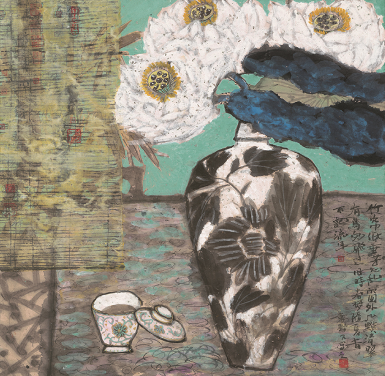 雅昌 袁野《帘外惊鸿》 88*88cm装饰画 油画布