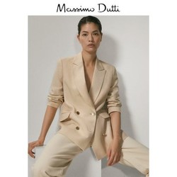 Massimo Dutti 06044940710 女士双排扣亚麻西装外套