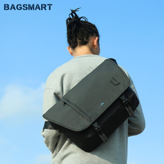 BAGSMART 潮流单肩包情侣款休闲邮差包嘻哈运动包防泼水斜挎包 黑色 s码(该尺码只有黑、绿、黄色）