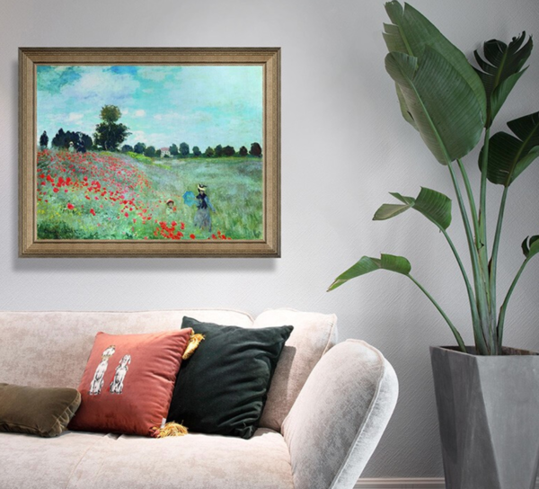 莫奈风景油画《野罂粟》沙发背景墙装饰画挂画 典雅栗 60×75cm