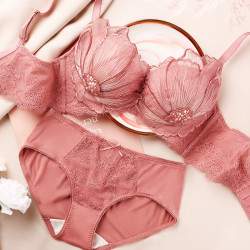 花朵刺绣性感小胸调整型胸罩内衣无钢圈聚拢文胸套装