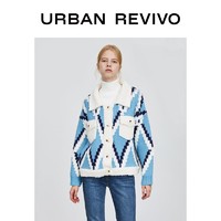 URBAN REVIVO YL46S9DN2000 女装格纹宽松针织外套
