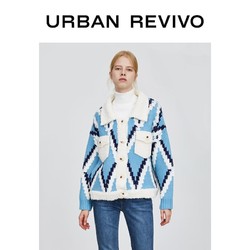 URBAN REVIVO YL46S9DN2000 女装格纹宽松针织外套