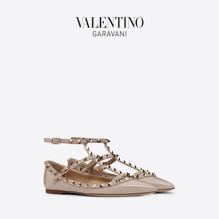 VALENTINO GARAVANI/华伦天奴 ROCKSTUD 漆皮系带铆钉平底鞋 VW2S0376 VNW L62 （35、裸粉色）