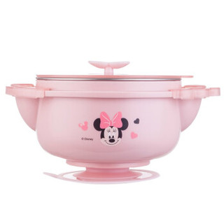 迪士尼（Disney）儿童餐具 婴儿注水保温碗宝宝316不锈钢餐具带吸盘辅食碗 粉色米妮 *2件