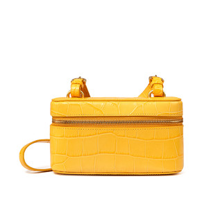 迪桑娜女包优雅复古相机包 2020新款包包真皮箱子包单肩包斜挎包（黄色*）