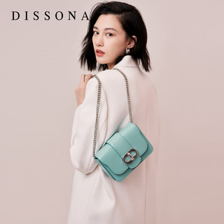 迪桑娜女包欧美时尚潮流方包2020商场新款质感牛皮包包链条斜挎包（浅蓝色）