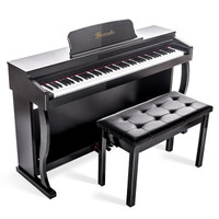 博仕德 电钢琴 推拉盖-力度键-木纹黑(双人凳+大礼包）