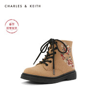 CHARLES&KEITH童鞋CK9-91700007花卉刺绣绑带马丁靴（28（4.5-5岁）、Beige米色）