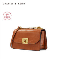 CHARLES&KEITH2020秋冬女包CK2-80781126-2鳄鱼纹翻盖单肩包女（Black黑色）