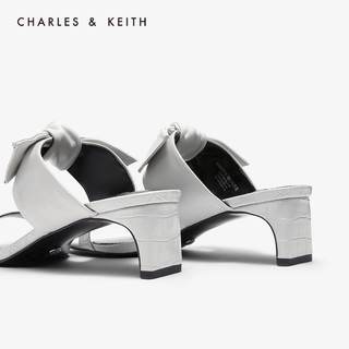 CHARLES&KEITH女鞋SL1-60920013蝴蝶结高跟凉拖鞋（35、White白色）