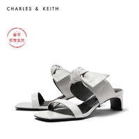 CHARLES&KEITH女鞋SL1-60920013蝴蝶结高跟凉拖鞋（41、White白色）