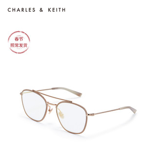 CHARLES&KEITH2020秋冬配饰CK3-41280407方形镜片细框太阳眼镜（ROSE GOLD玫瑰金）