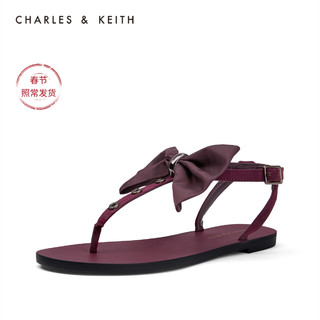 CHARLES&KEITH女鞋CK1-70390265蝴蝶结饰女士夹趾凉鞋（41、Purple紫色）