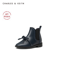 CHARLES&KEITH女靴CK9-91700010绳管蝴蝶结儿童休闲短靴（25、DARK BLUE深蓝色）