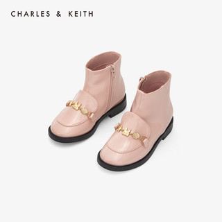 CHARLES&KEITH女靴CK9-91700016金属装饰儿童拉链低跟短靴（26、Pink粉红色）