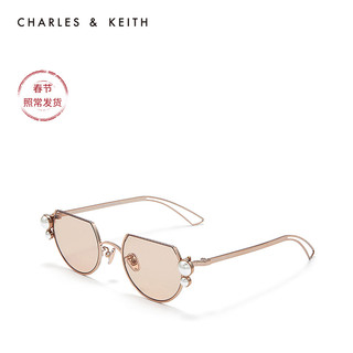 CHARLES&KEITH配饰CK3-31280380半宝石女士半圆个性太阳眼镜（Gold金色）