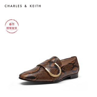 CHARLES&KEITH女鞋SL1-70280001金属扣饰低跟乐福鞋单鞋女（36、Brick砖色）