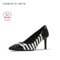 CHARLES&KEITH低帮鞋SL1-61780005金属扣饰女士尖头高跟鞋（36、Black黑色）