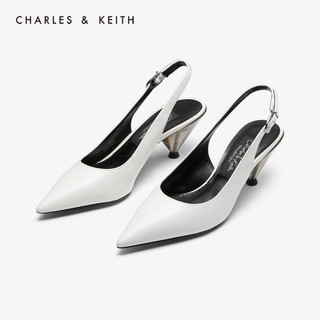 CHARLES&KEITH女鞋SL1-61780022透明后跟尖头高跟单鞋（40、White白色）