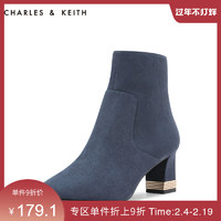 CHARLES&KEITH女靴CK1-90360303粗高跟及踝短靴（40、黑色）