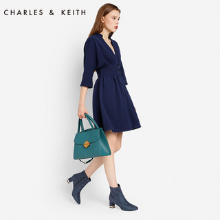 CHARLES&KEITH女靴CK1-90360303粗高跟及踝短靴（35、蓝色）