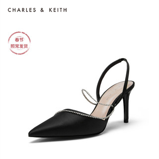 CHARLES&KEITH女鞋CK1-60361237链条尖头高跟单鞋（34、Black黑色）