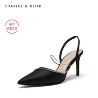 CHARLES&KEITH女鞋CK1-60361237链条尖头高跟单鞋（35、Black黑色）