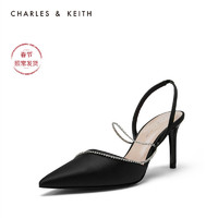 CHARLES&KEITH女鞋CK1-60361237链条尖头高跟单鞋（40、Black黑色）