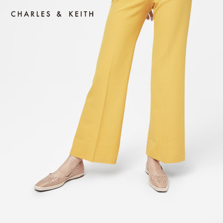 CHARLES&KEITH低帮鞋CK1-70380730侧v口镂空饰女士方头平底凉鞋（40、Beige米色）