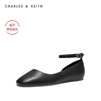 CHARLES&KEITH2020秋冬女鞋CK1-70900169一字带平底单鞋（38、Black黑色）