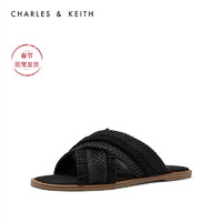 CHARLES&KEITH女鞋CK1-70390283交叉带露趾凉拖鞋（39、Black黑色）