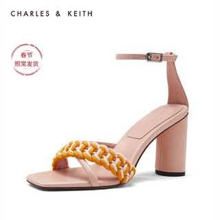 CHARLES&KEITH女鞋CK1-60480011编织绊带露趾高跟凉鞋（34、Chalk粉白色）