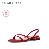 CHARLES&KEITH女鞋CK1-70900185不对称绊带低跟凉鞋（38、Red红色）