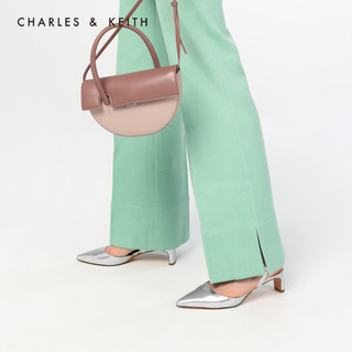 CHARLES&KEITH女鞋CK1-61720039方口鞋面尖头中跟单鞋（38、Silver银色）