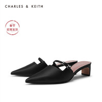 CHARLES&KEITH女鞋CK1-61720044一字带尖头穆勒鞋（38、Silver银色）