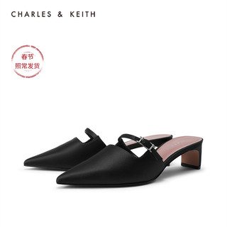 CHARLES&KEITH女鞋CK1-61720044一字带尖头穆勒鞋（38、Silver银色）