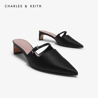 CHARLES&KEITH女鞋CK1-61720044一字带尖头穆勒鞋（40、Silver银色）