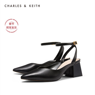 CHARLES&KEITH女鞋CK1-60361258V口鞋面高跟凉鞋（37、Black黑色）