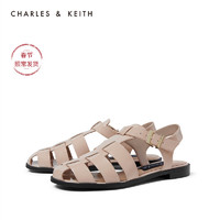 CHARLES&KEITH女鞋SL1-71720034复古低跟罗马鞋凉鞋（36、Light Pink浅粉色）