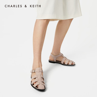 CHARLES&KEITH女鞋SL1-71720034复古低跟罗马鞋凉鞋（40、Black黑色）