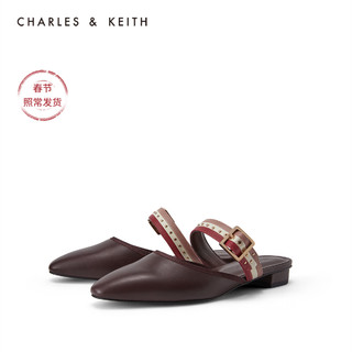 CHARLES&KEITH女鞋CK1-70920062拼色绊带穆勒鞋拖鞋（40、Brown棕色）