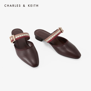 CHARLES&KEITH女鞋CK1-70920062拼色绊带穆勒鞋拖鞋（41、Brown棕色）