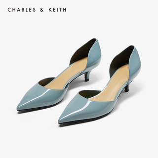 CHARLES&KEITH女鞋CK1-60920179尖头中跟奥赛鞋单鞋（36、Black Textured黑色纹理）
