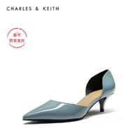 CHARLES&KEITH女鞋CK1-60920179尖头中跟奥赛鞋单鞋（34、Slate Blue灰蓝色）