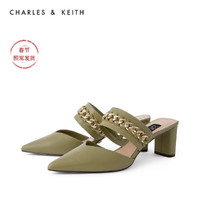 CHARLES&KEITH女鞋SL1-60280337尖头高跟穆勒鞋拖鞋（36、Chalk粉白色）