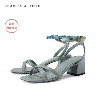 CHARLES&KEITH女鞋CK1-60480016串珠腕带高跟凉鞋（38、White白色）