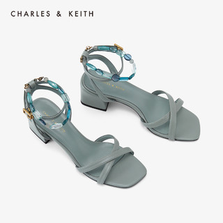 CHARLES&KEITH女鞋CK1-60480016串珠腕带高跟凉鞋（39、Green绿色）
