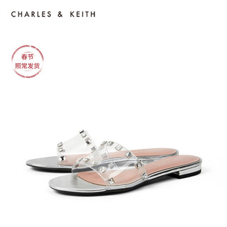 CHARLES&KEITH女鞋CK1-70380790透明低跟凉拖鞋（37、Silver银色）