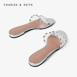 CHARLES&KEITH女鞋CK1-70380790透明低跟凉拖鞋（37、Silver银色）